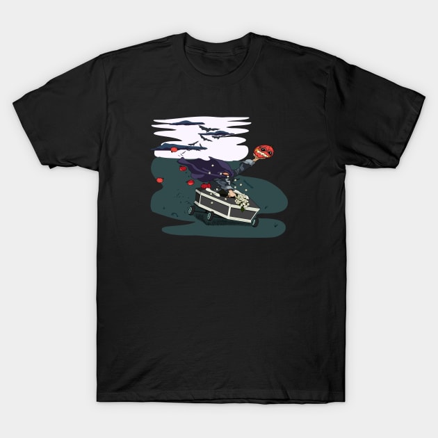 Headless Horseman Derby Car Driver T-Shirt by Bored Imagination Pop Art Absurdities 